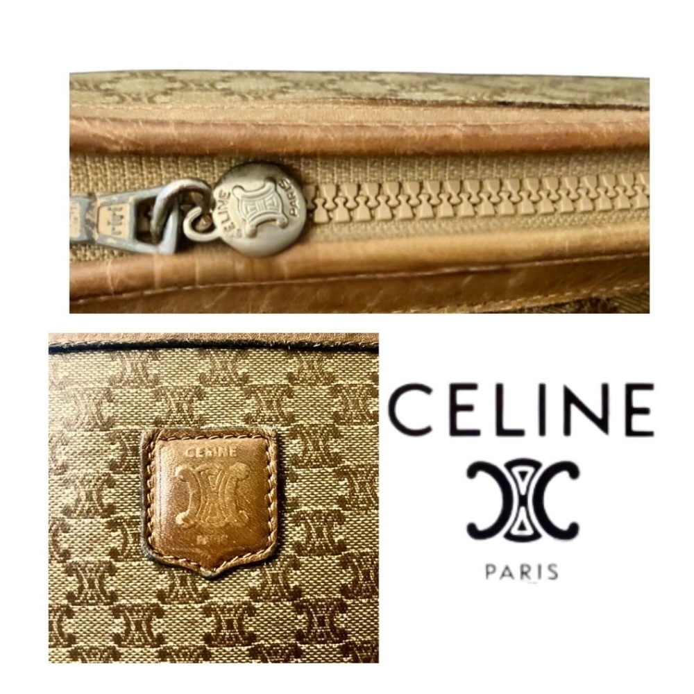 CELINE Macadam Italy M03 Large Leather Carmel Clutch Cosmetic Bag Monogram EUC - Picture 8 of 10